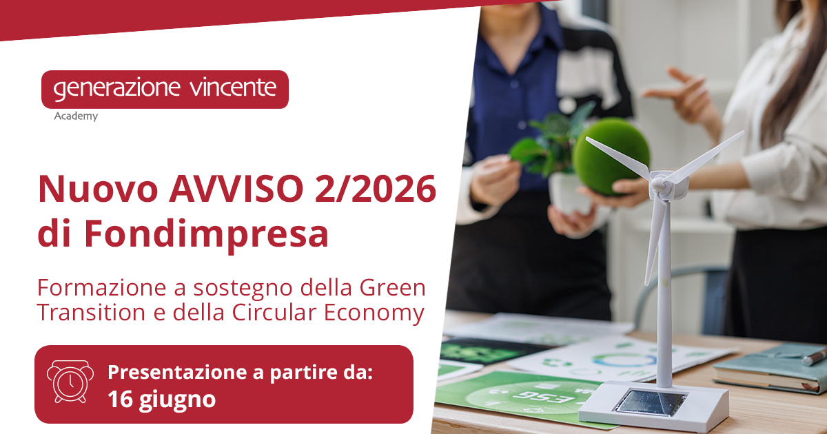 Fondimpresa Avviso 2/2026: finanzia la formazione dei dipendenti e i processi di sostenibilità. Attiva ora il tuo piano.